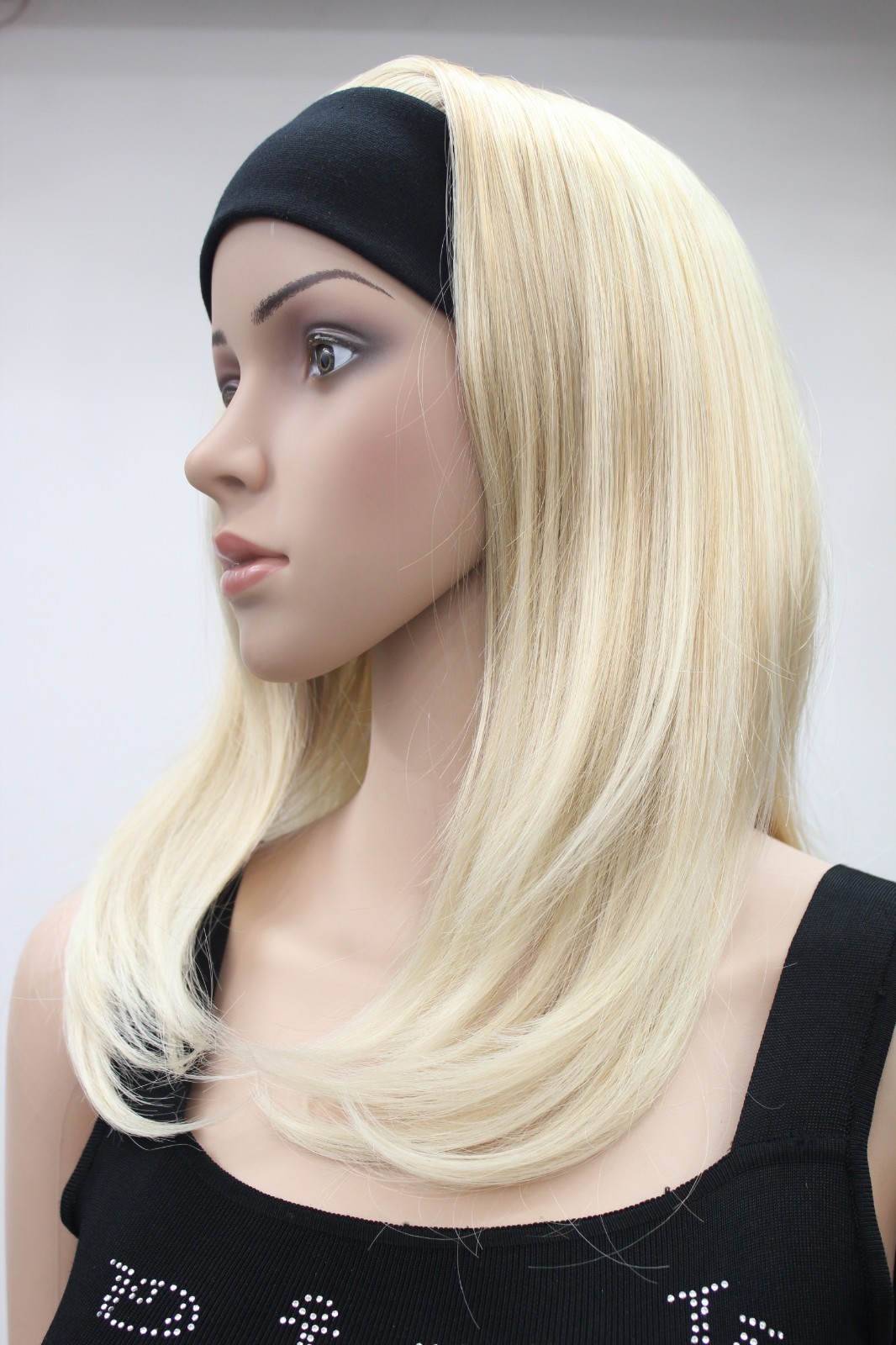 Blonde Mix 3/4 Wig With Headband Straight And Wavy End Synthetic Women’ Half Wig