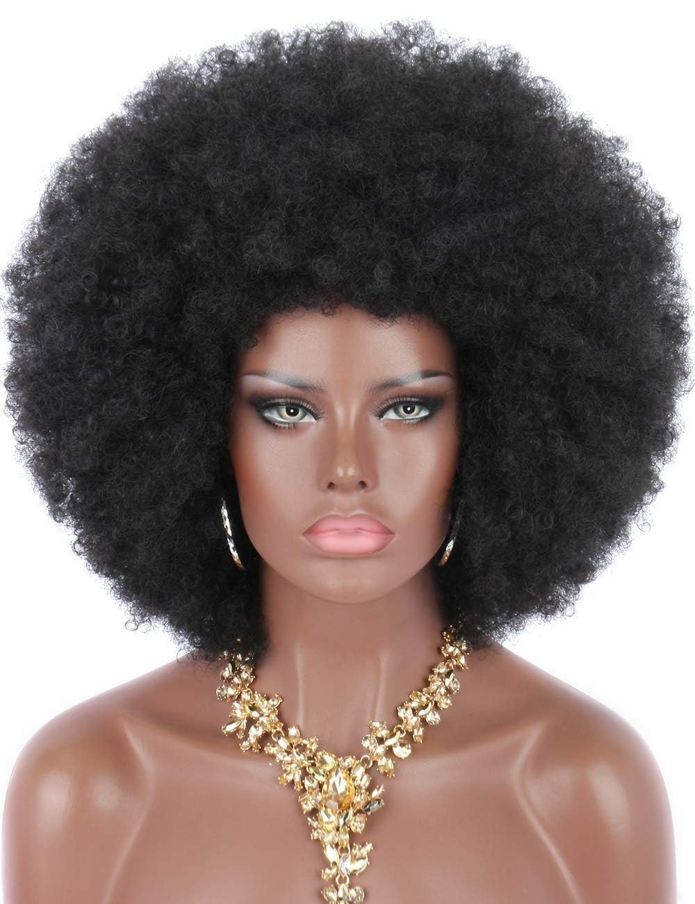 Kalyss Kinky Curly Afro Wig with Bangs 70s 1 Count (Pack of 1), Black