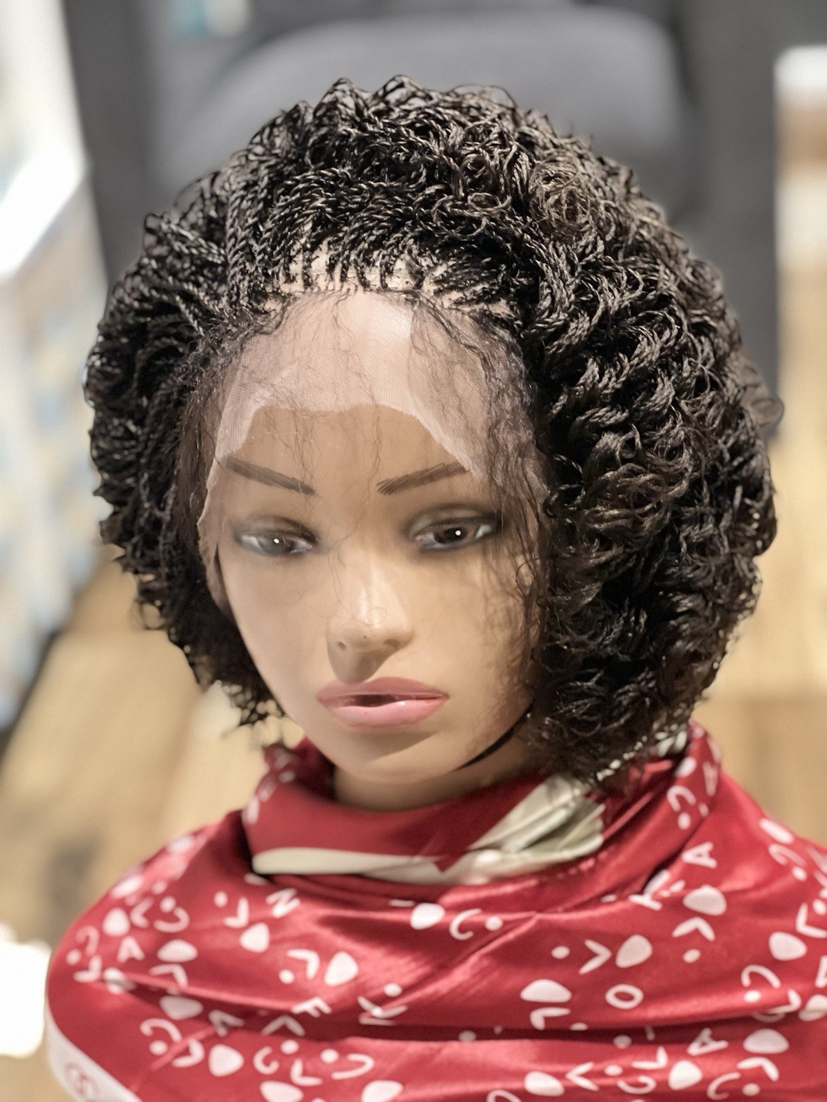 Braided micro twist Curly OFF BLACK WIG.made on a full lace wig.READY TO SHIP.