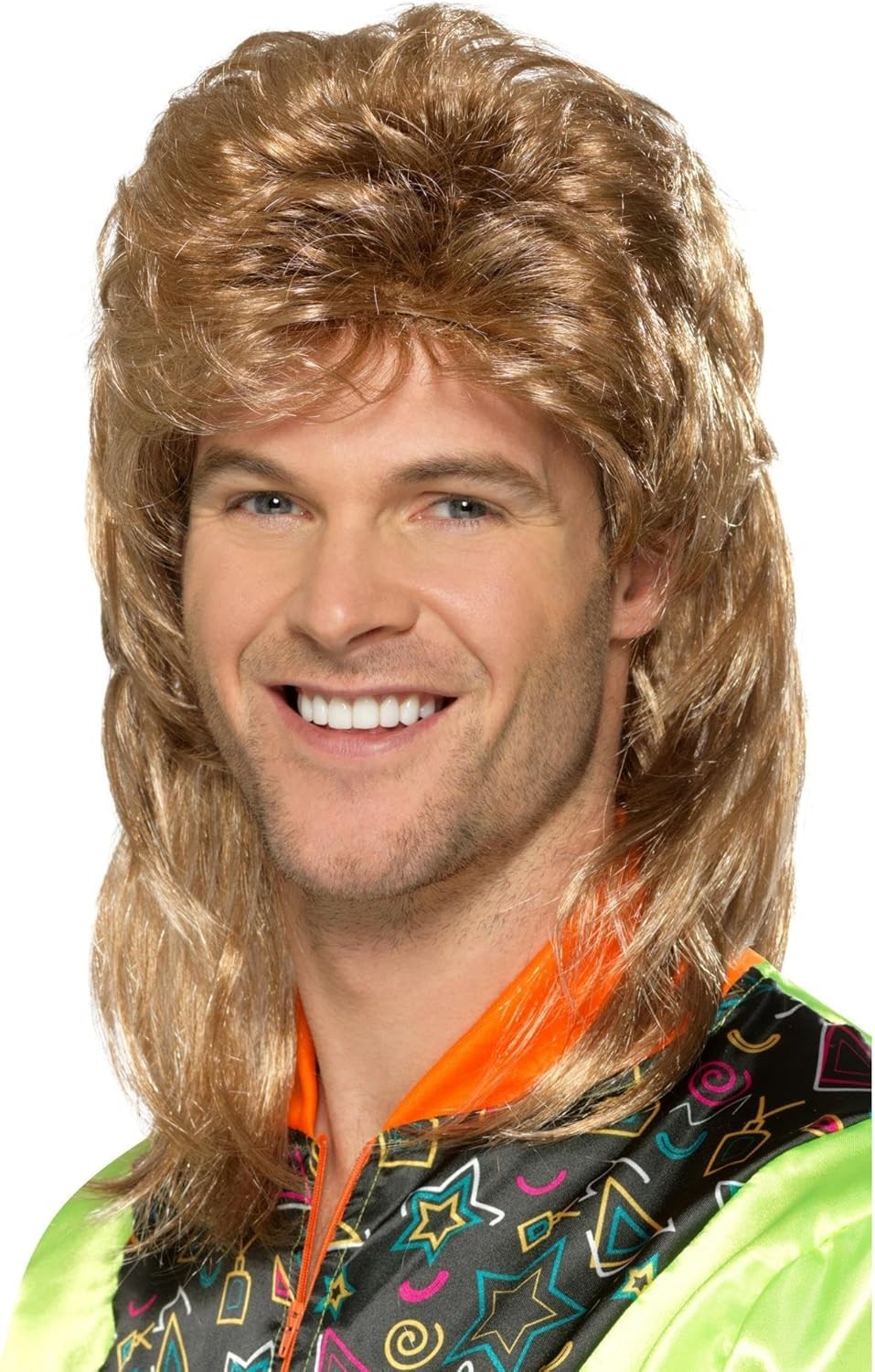 Lightweight Men’s Mullet Wig – Brown with Blonde Highlights for Easy Care
