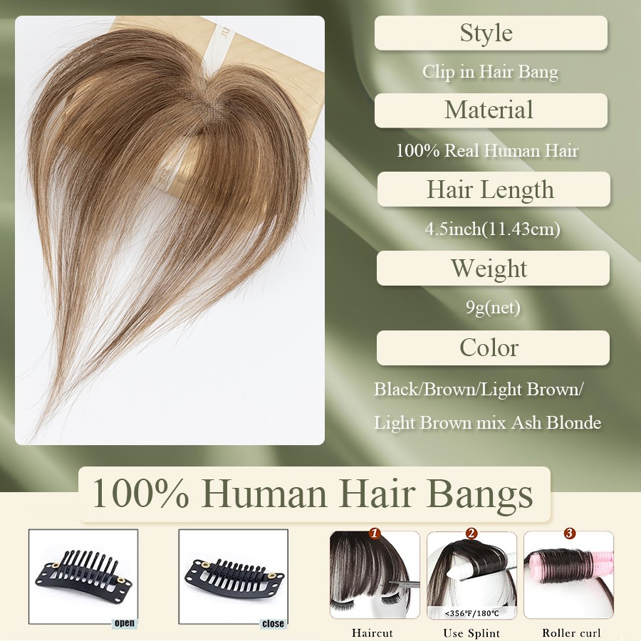 Clip In Front Bang 100% REAL REMY HUMAN Hair Fringe Piece Extensions for Women