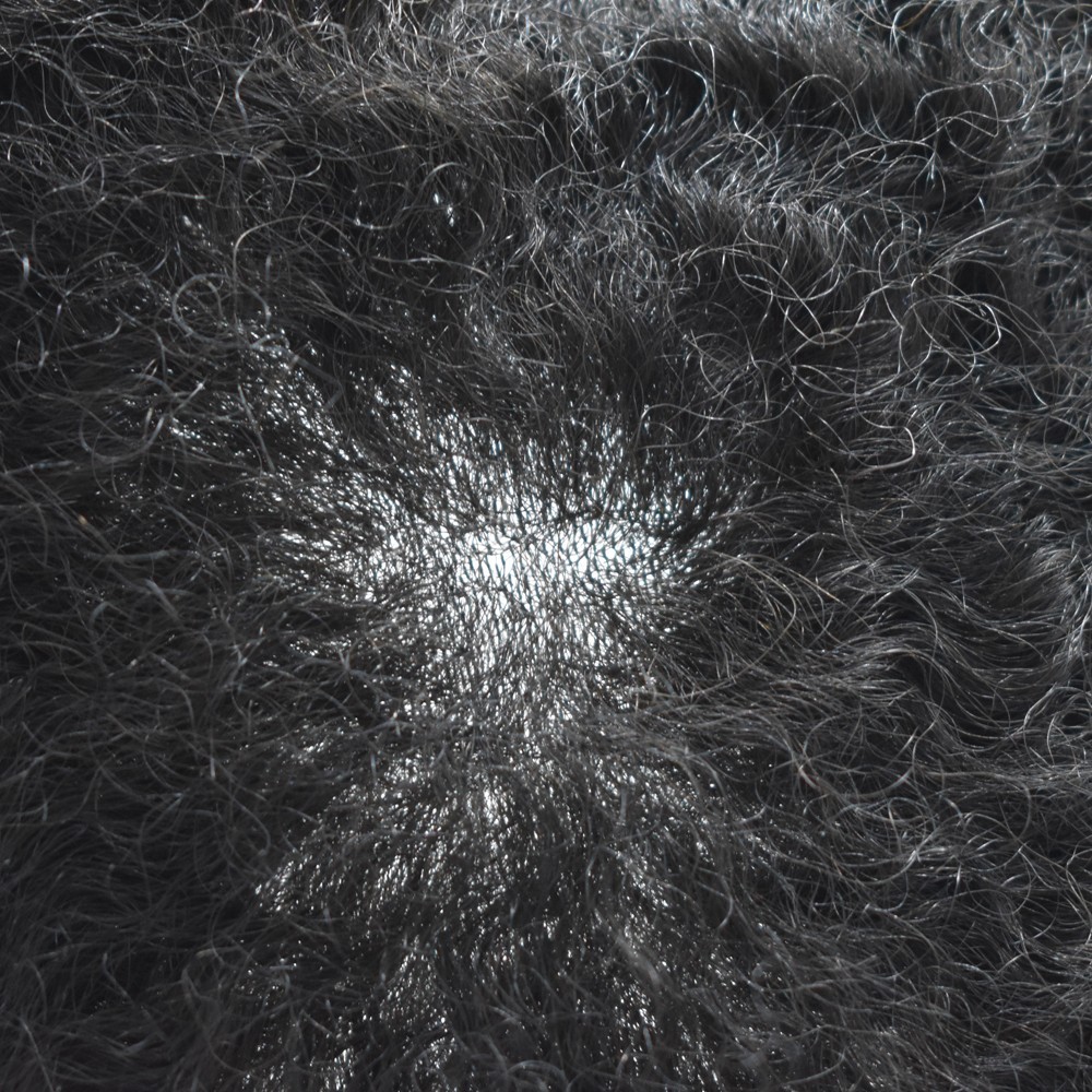 Black Afro Curl Mens Toupee Poly Skin 100%Human Hair African American Hairpieces