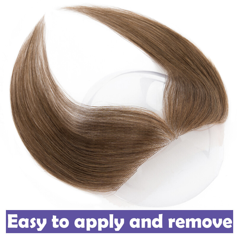 Women Topper REMY 100 Human Hair Toupee Forehead Hairline Lace Base Skin Thin 8A