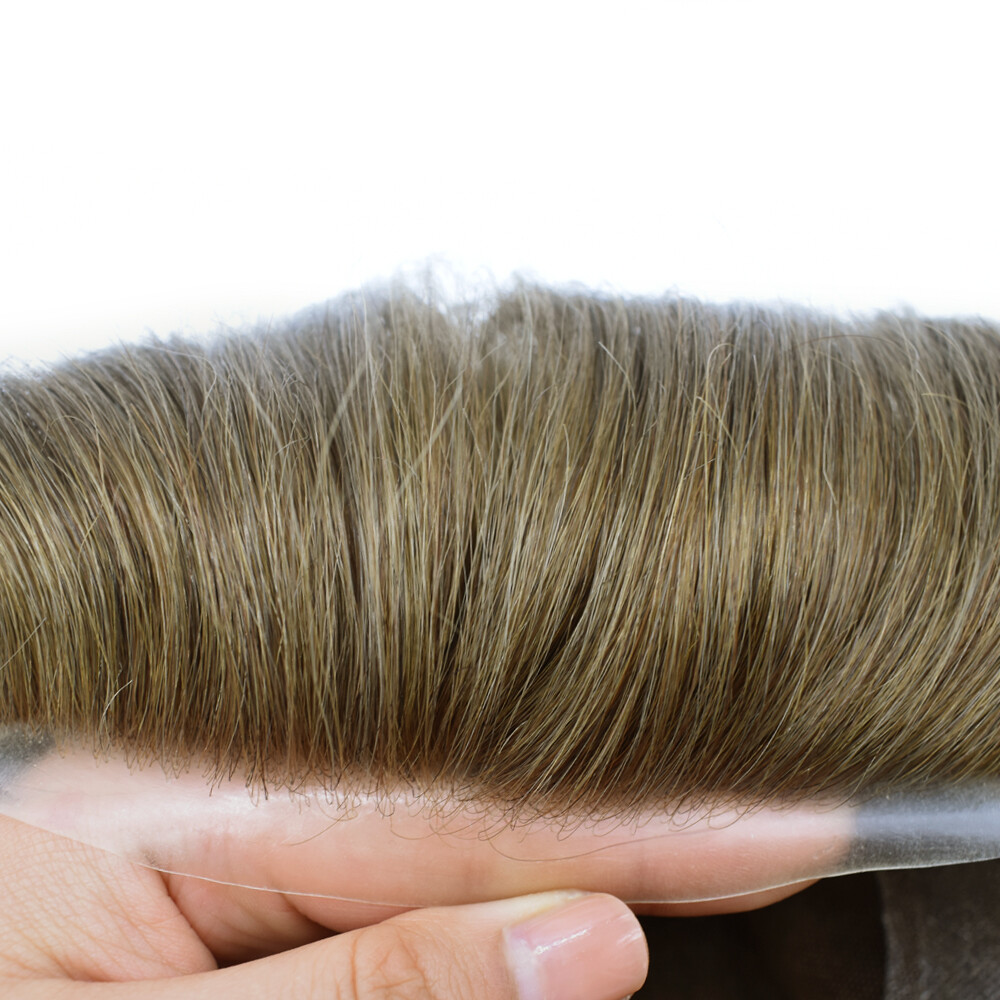 Mens Toupee Hairpiece French Lace Hair System Units Poly Skin Around Wig for Men