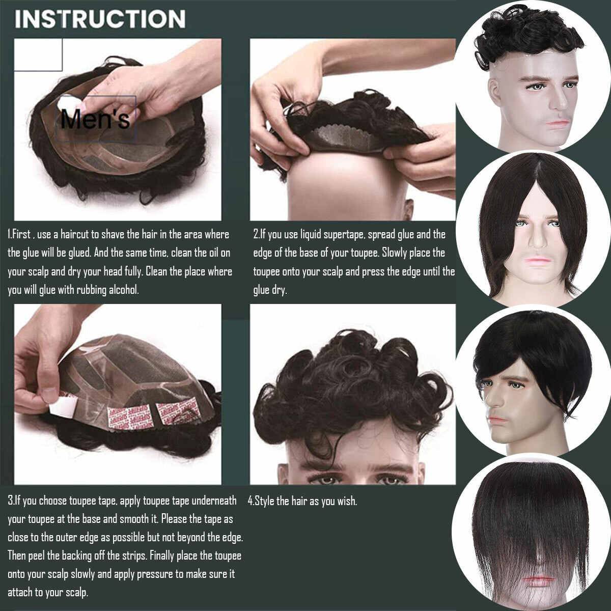 Frontal V-LOOP Hairline PU Thin Skin Toupee Remy 100% Human Hair Hairpiece Wig