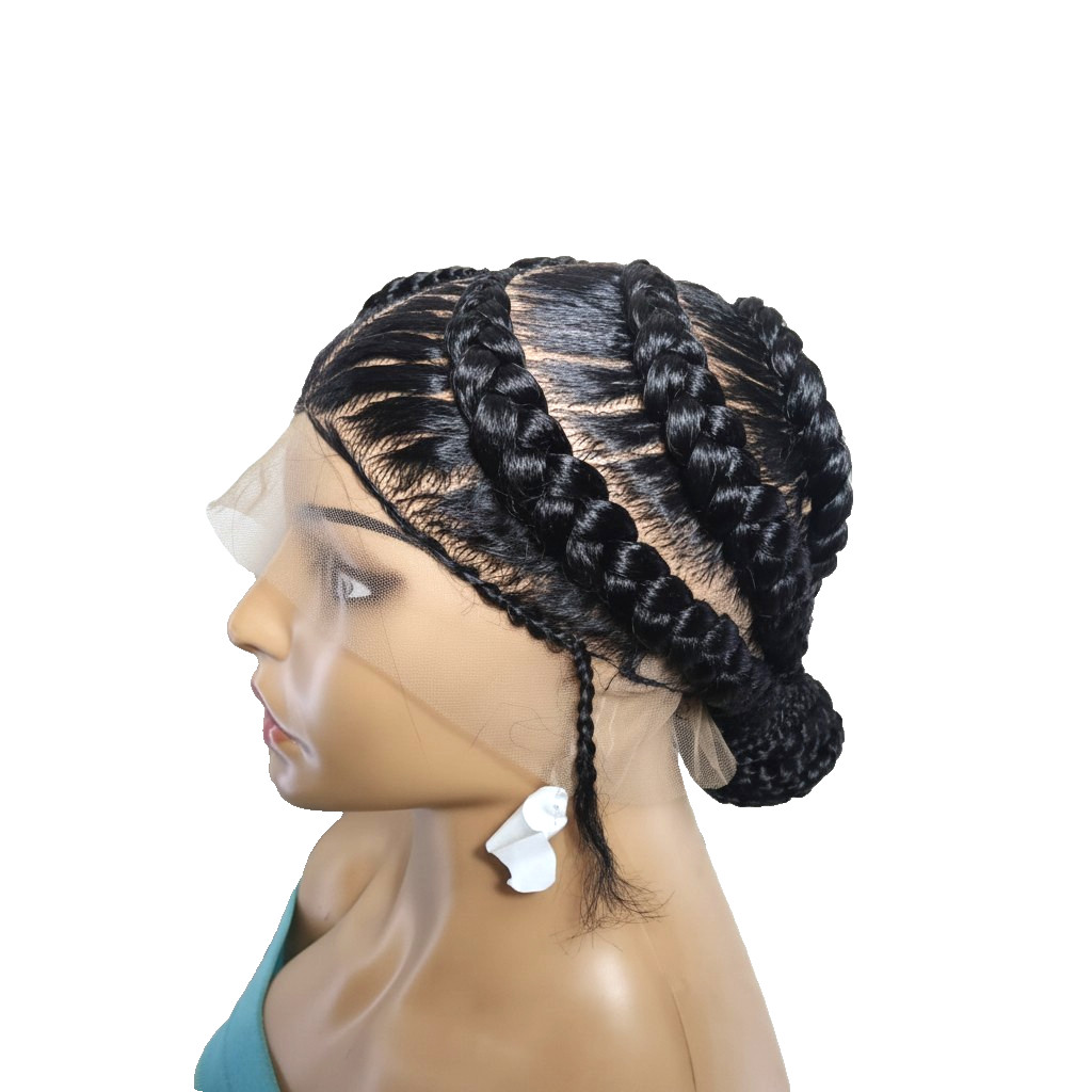Black Bun Wig. Brush Braided Wig. Full Lace with Baby Hair.