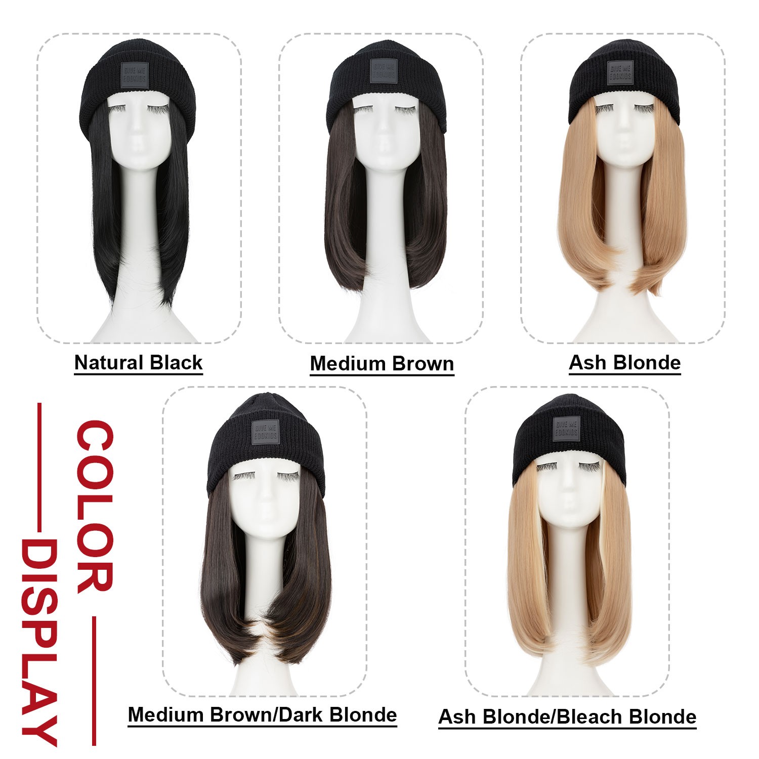 Winter Wig Hat with Hair Attached for Women Knitted Beanie Wigs Winter Hat Warm