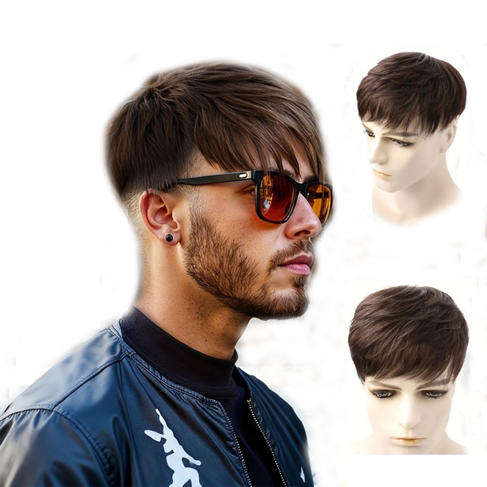 Short Straight Hair Topper Hairpiece Clip in 100% Remy Human Hair Toupee For Men