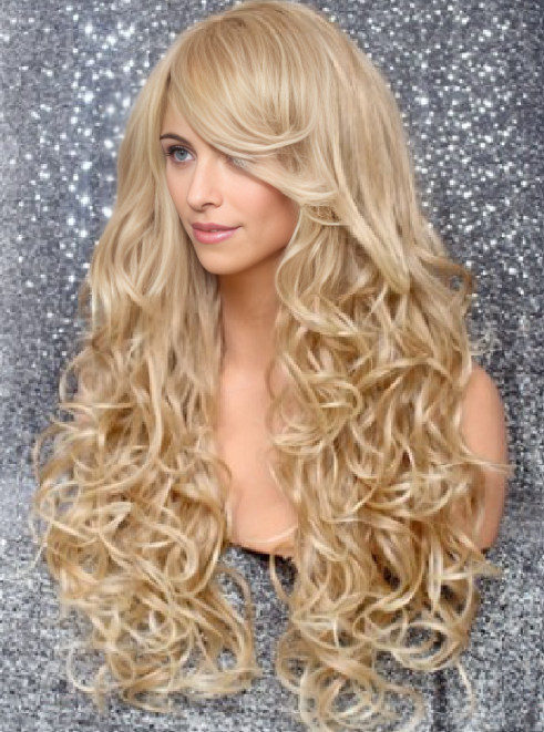 Heat Resistant Fiber Curly Long Blonde mix Bang Layered 27-613 Daily Use
