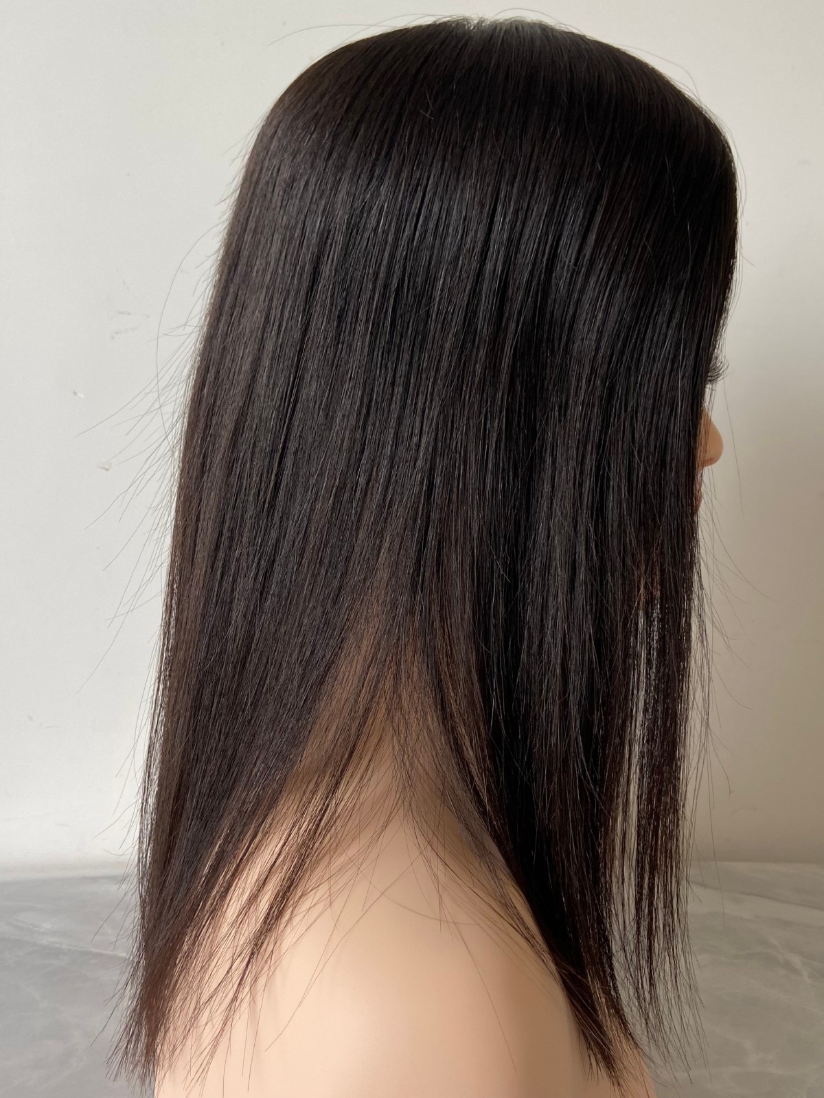 100% HUMAN HAIR CUTICLE INTACT MONO TOPPER 5.5×6.5″ OFF BLACK 14″ LONG FREE PART