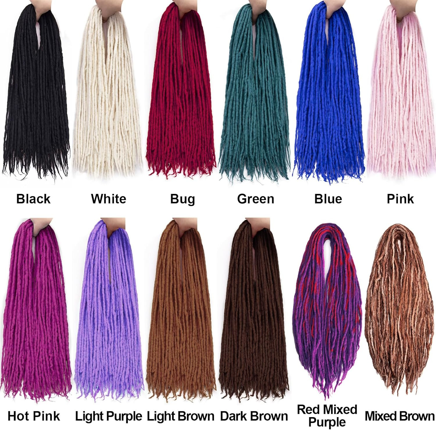 Dreadlock Extensions Dark Brown Wool Double Ended DE End Dreads 15 Strands