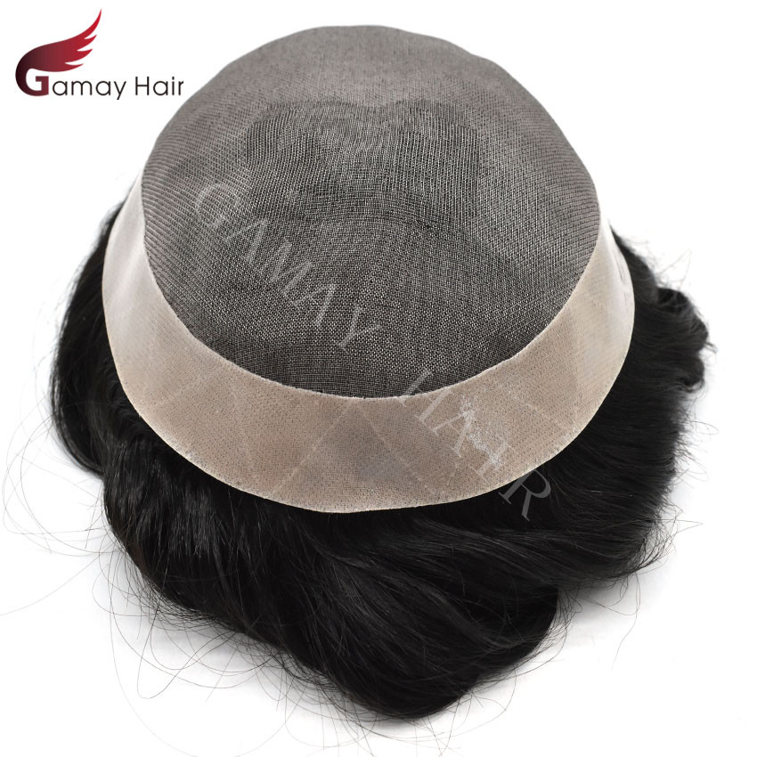 Mens Toupee Hairpiece Human Hair System Replacement Fine Mono Poly Skin Mens Wig