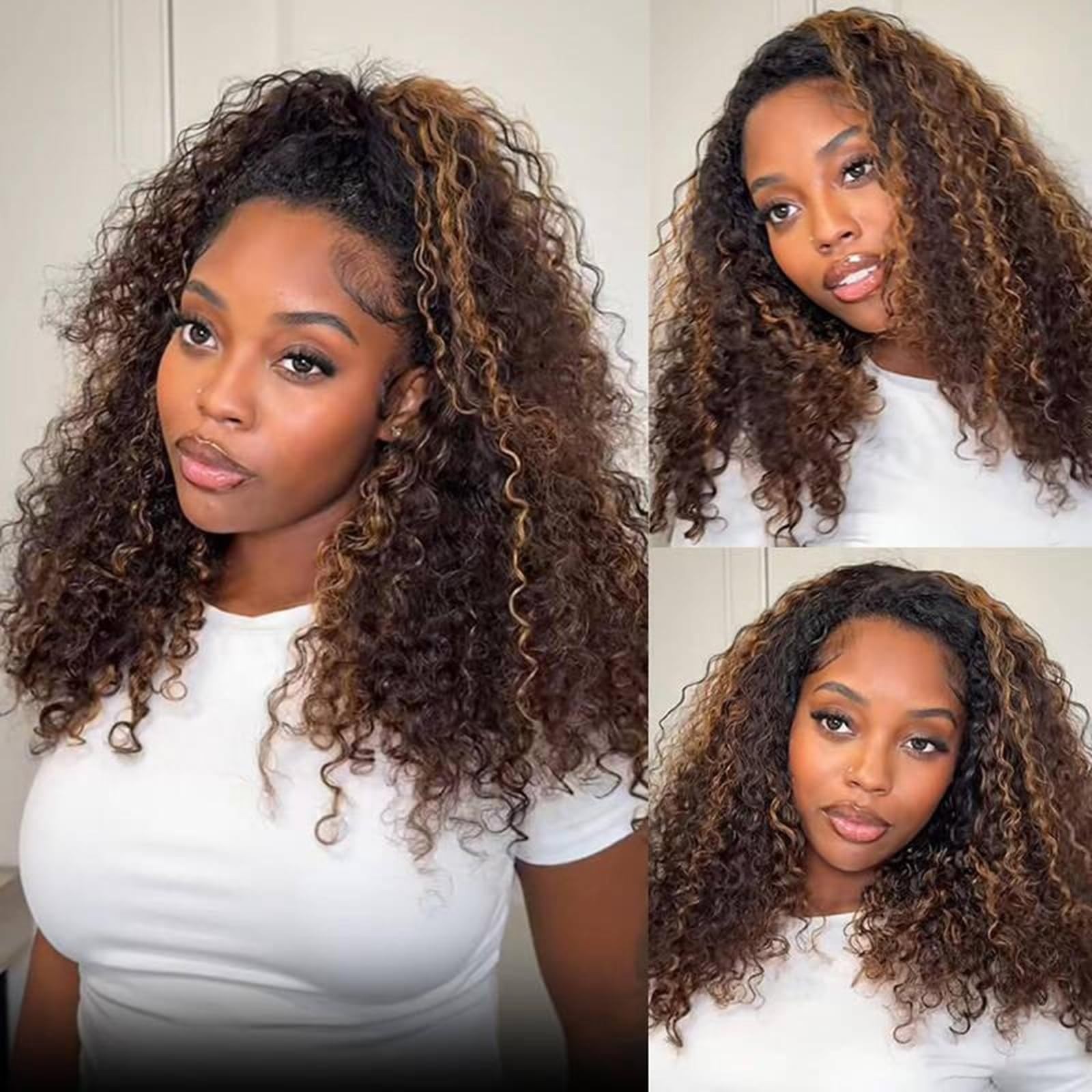 180 Density 16″ Human Hair Half Wig – Glueless, Drawstring, Clip-In, Water Wave,