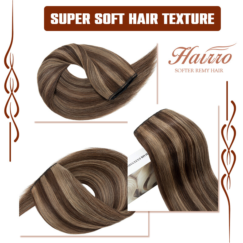 Thick Highlight Clip In 8A Remy Human Hair Extensions Double Drawn 3/4 Full Head