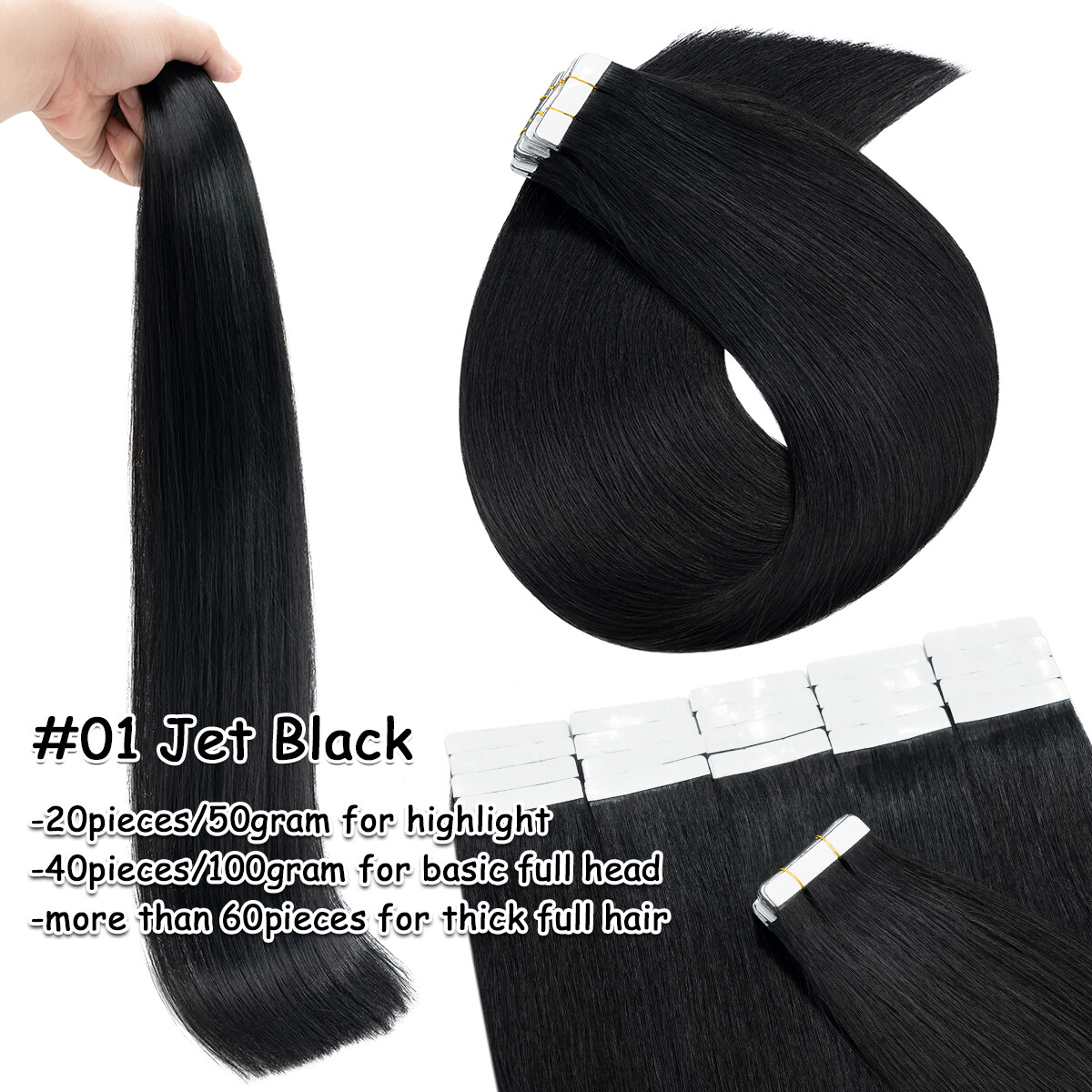 10-80PCS Invisible Tape In Skin Weft Remy Human Hair Extensions Full Head White#