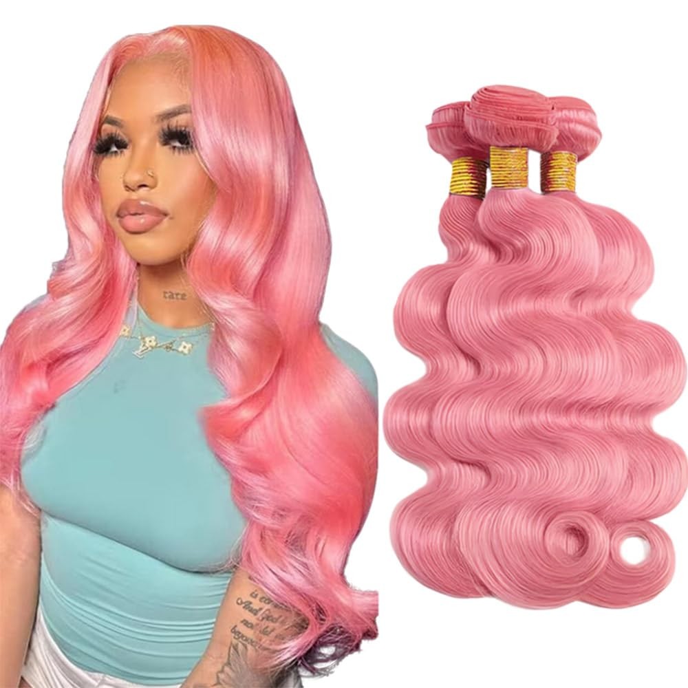 Fuivjuix Pink Bundles Body Wave Bundles Human Hair 28 30 32 Inch Brazilian