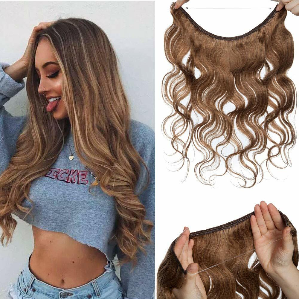 16″-26″ Invisible Wire In Human Hair Extensions Loop Line Wavy Hair Easy To Wear