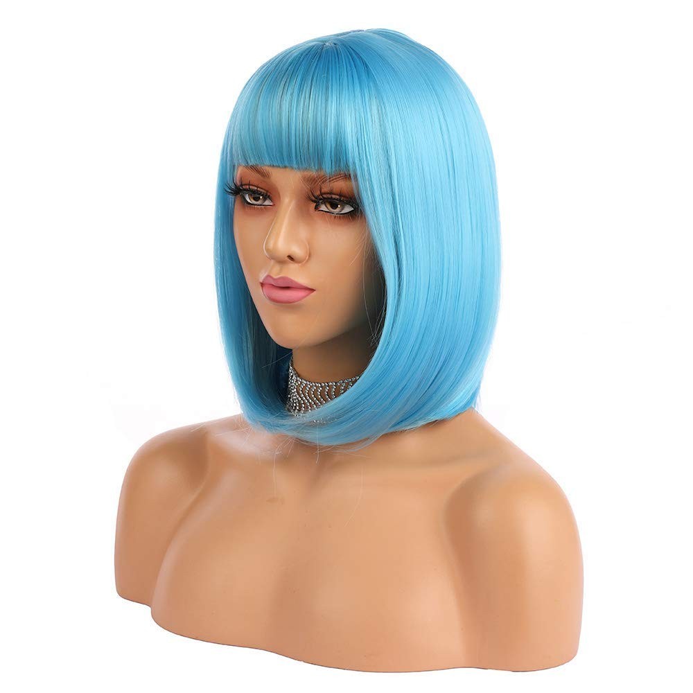 12″ Blue Straight Bob Wig for Women Cosplay Party 163E206613