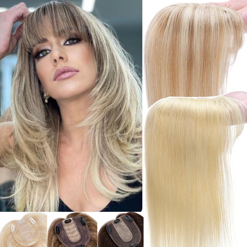 130% Clip In Human Hair Topper Top Hairpiece Toupee Wigs Bangs Thick Large Base