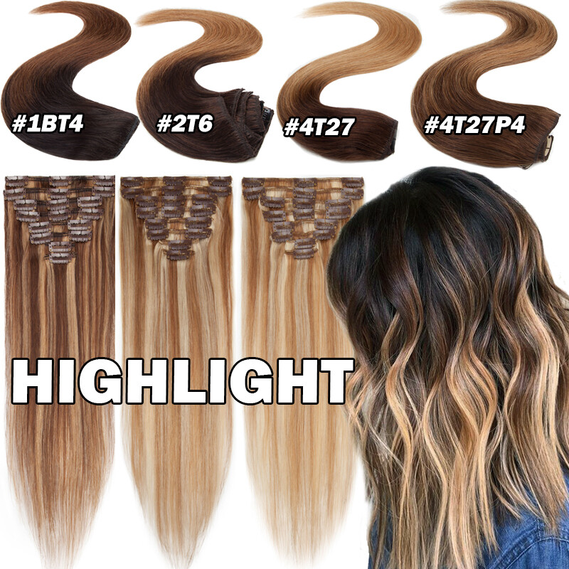 CLEARANCE Clip In 100% Human Hair Extensions Full Head Real Remy Hair 8 pieces