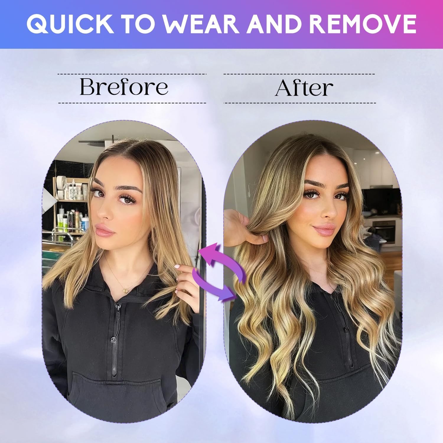 24″ Clip-In Hair Extensions, 120g Real Remy Human Hair, Light Blonde Highlights,
