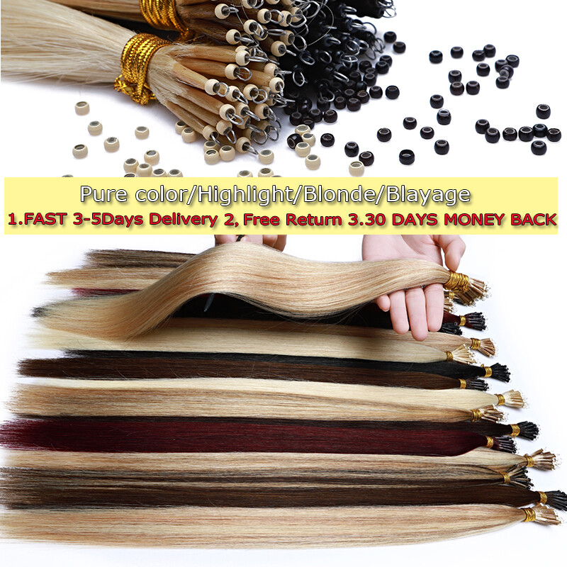 THICK 1G/S Nano Ring Tip Micro Beads Remy Human Hair Extensions Full Head Blonde
