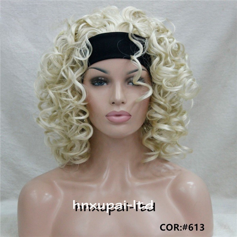 Women Spiral Curls Fluffy 3/4 Half Full Wig Headband Natural Hair Blonde Wigs