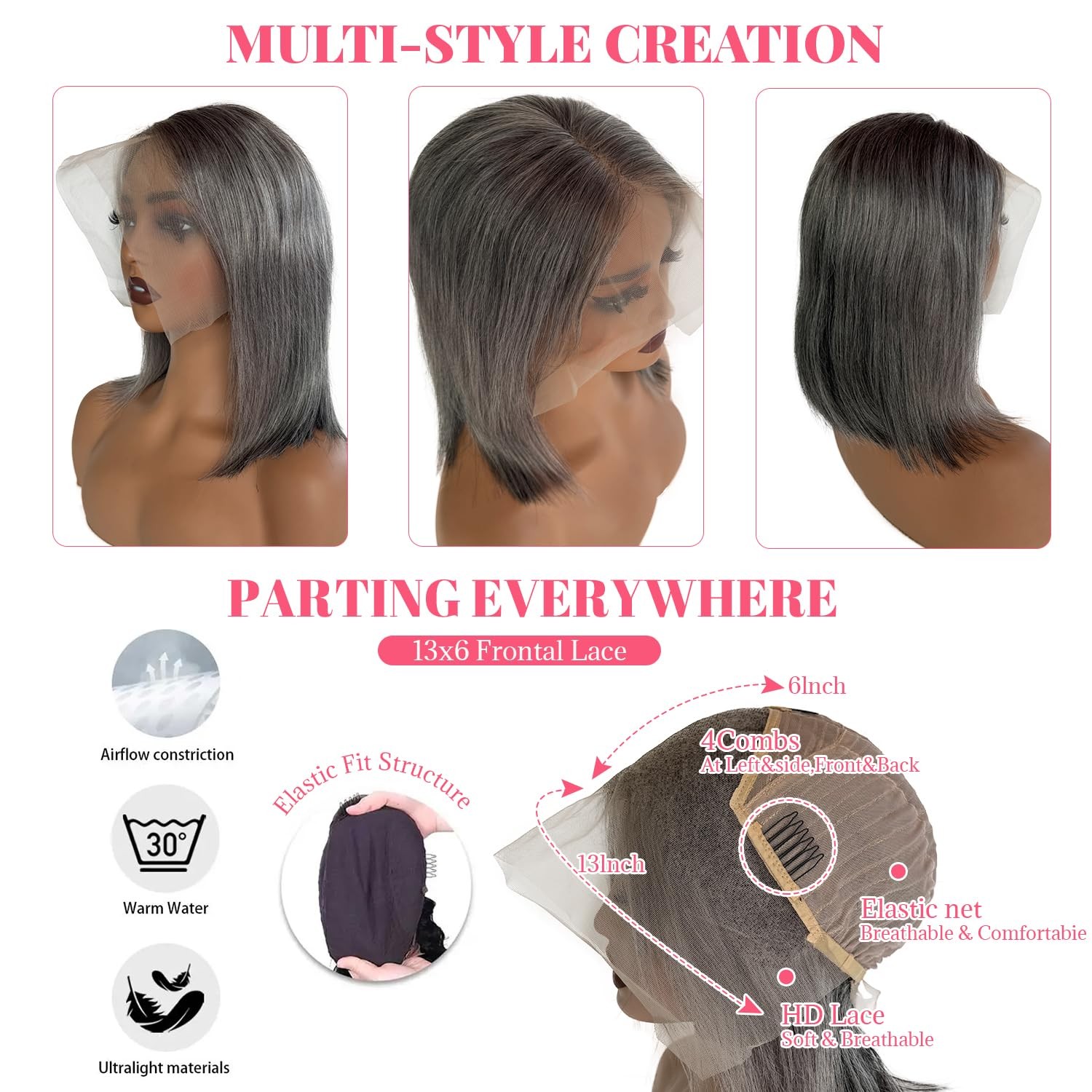 Smartinnov Ombre Grey 10 Inch Salt And Pepper Short Bob Wigs Human Hair Blunt