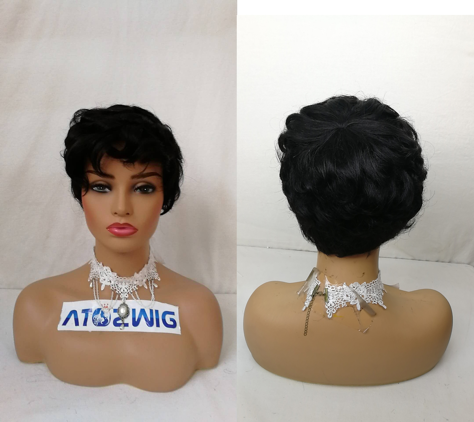 Short Black Curly Wig Pixie Cut Human Hair Wigs No Lace Glueless Wave Wig Soft