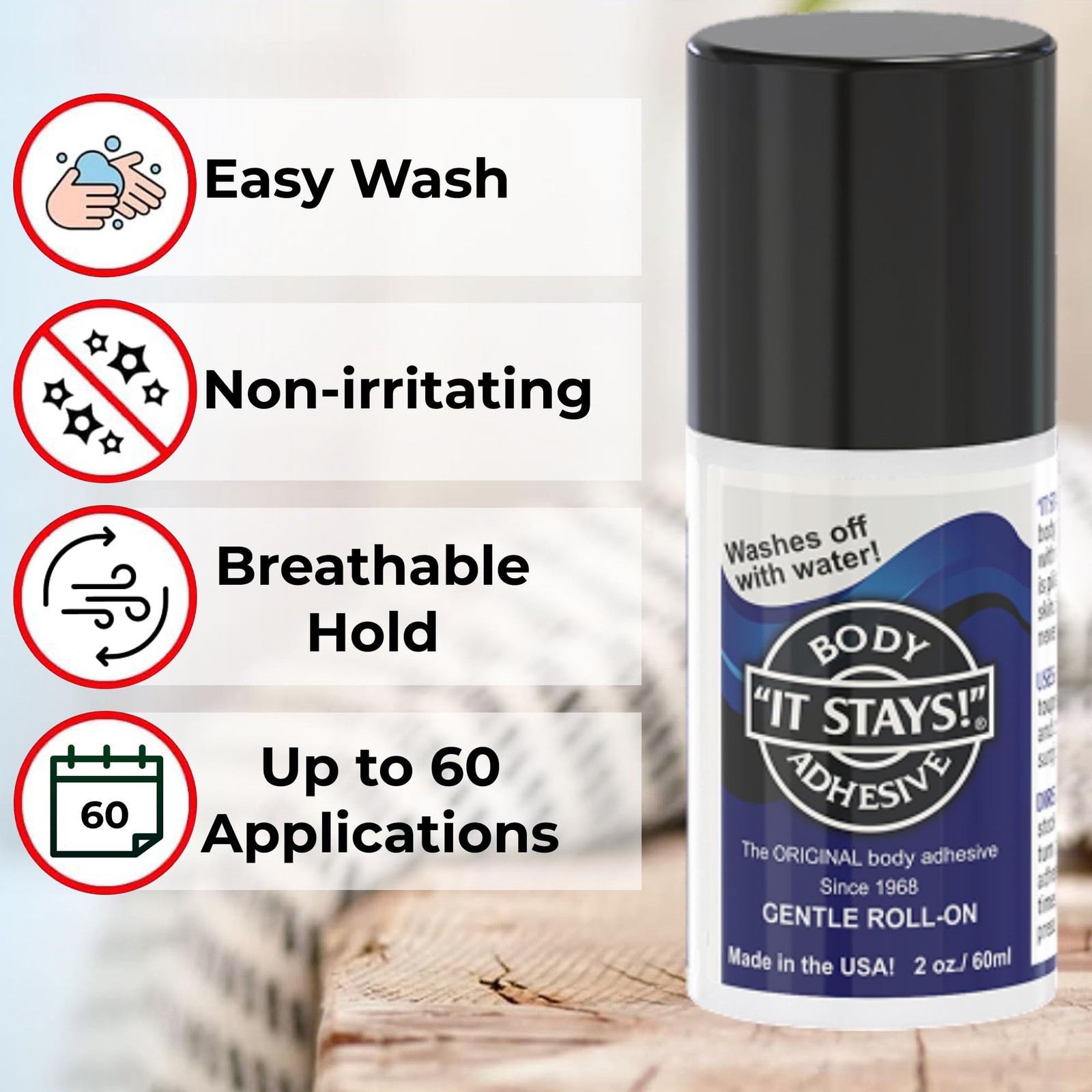 It Stays! Roll-On Body Fixative Glue 2 oz Adhesive Made USA 3 Bottle Pack