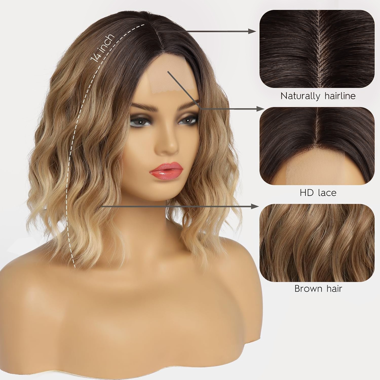 Highlight Water Wave Short Curly Lace Front Wig Heat Resistant Synthetic Wig