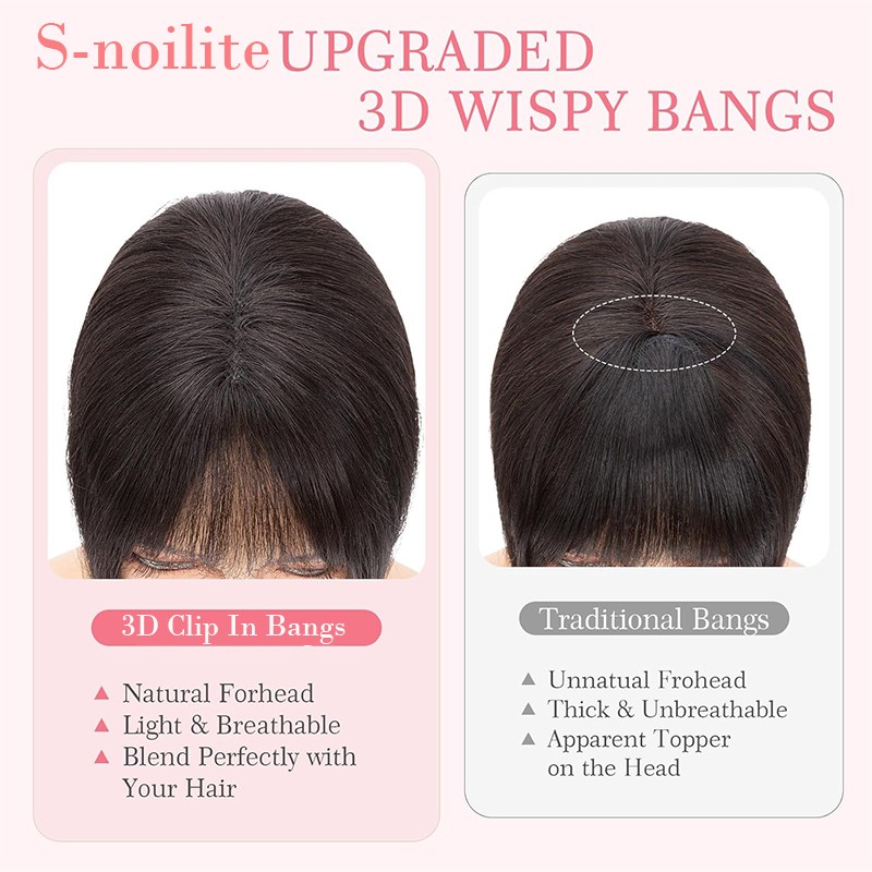 100% Real Human Hair Air Bangs Clip In Remy Extensions 3D Fringe Front Hairpiece