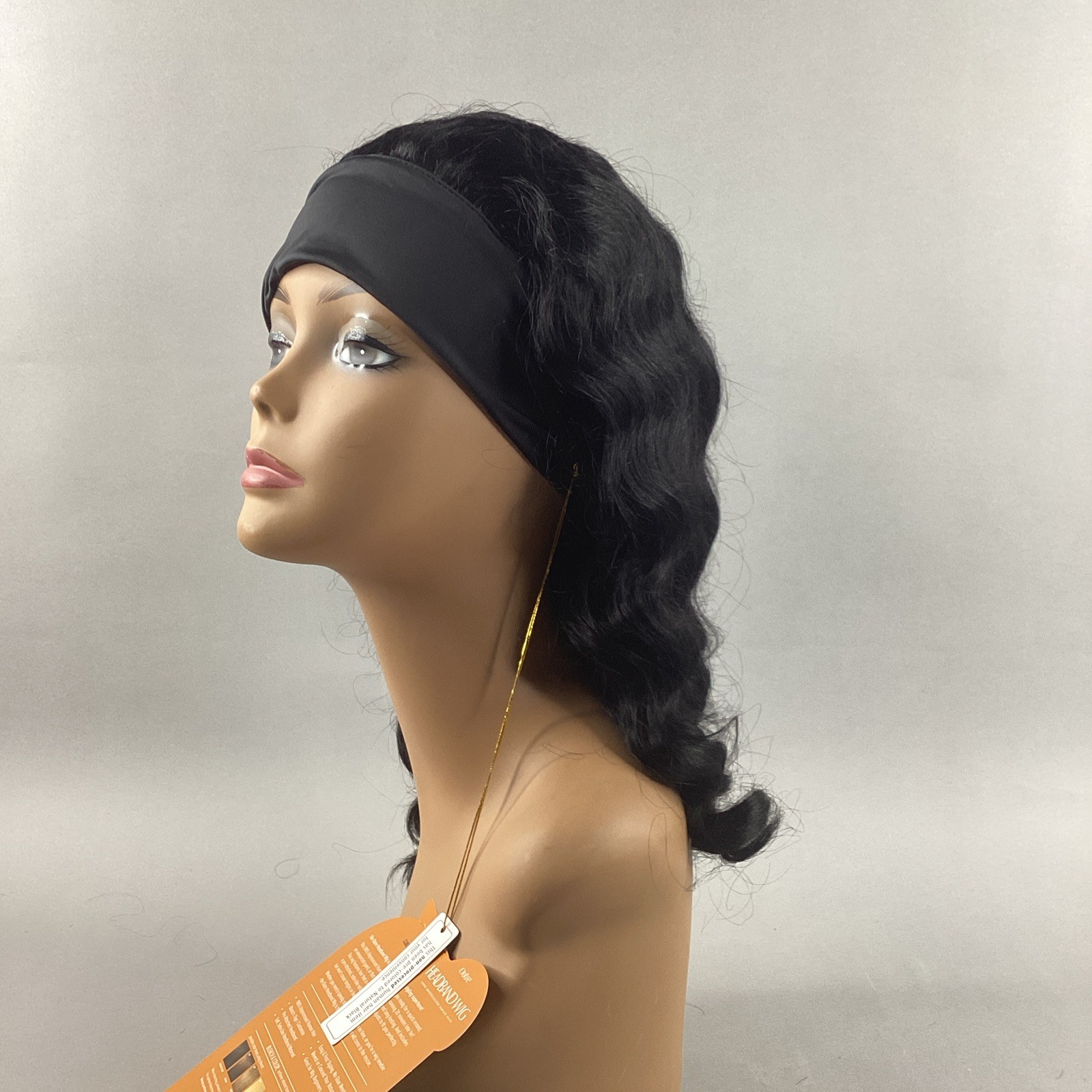 18″ Body Wave Headband Natural Black 100% Unprocessed Human Hair Wig
