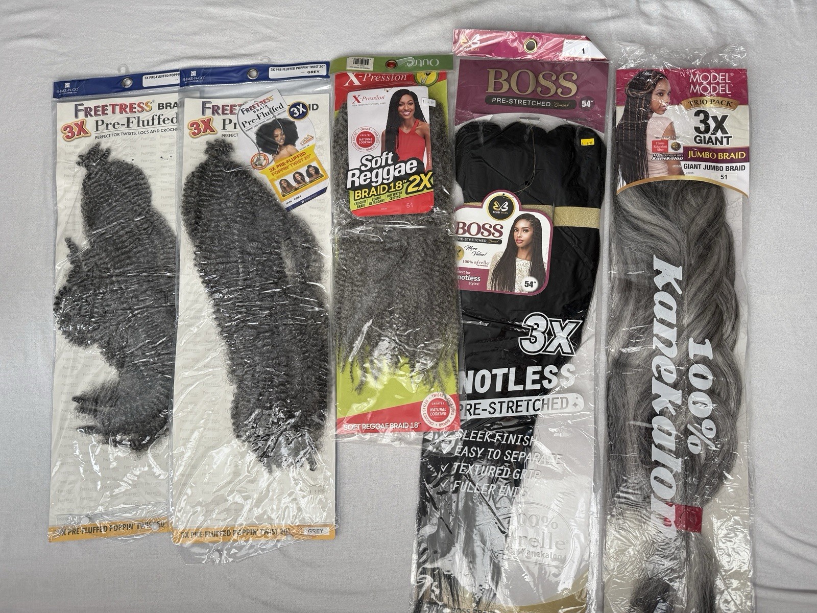 Hair Extensions Lot of 19 Packs Amazon, Jerry Curl, Freetress, Lots Of Gray