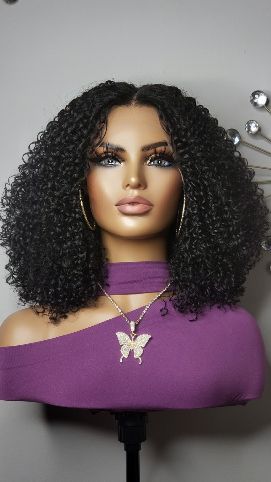 New Curly Afro Style Wig Black Y Part Lace Front Wig Womens Hair Wigs