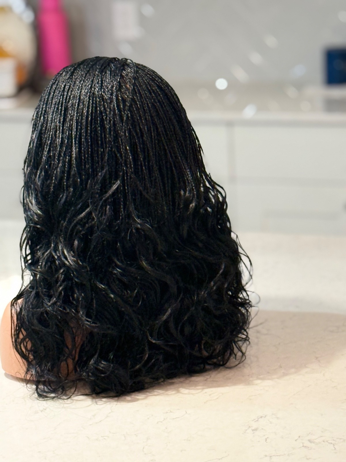 Braided French curls wig. Three tone wavy wig. Made on a full lace wig. 18”long.