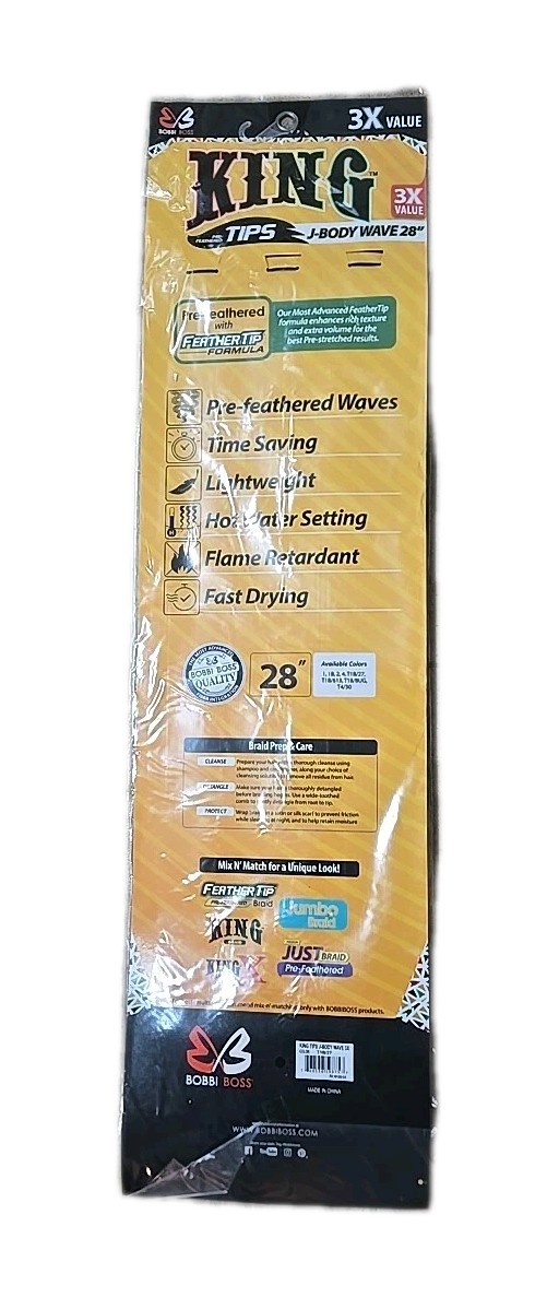 BOBBI BOSS TIPS KING J BODY WAVE 28″ Pre-Feathered Tips Color T1B/27 (3 Per Bag