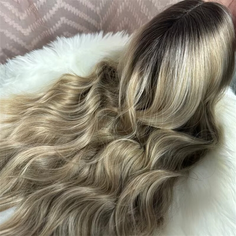 Golden Blonde with Honey Ash Blond Highlights Remy Human Hair Lace Front Wigs