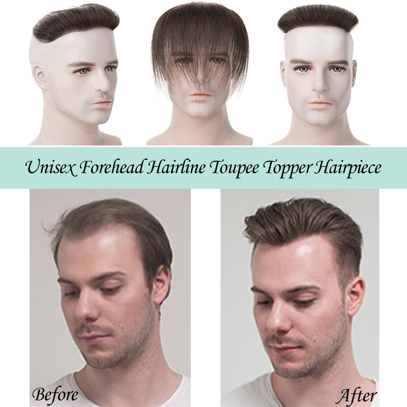 Men Toupee Frontal Receding Natural Hairline Remy Human Hair PU Hairpiece V-Loop