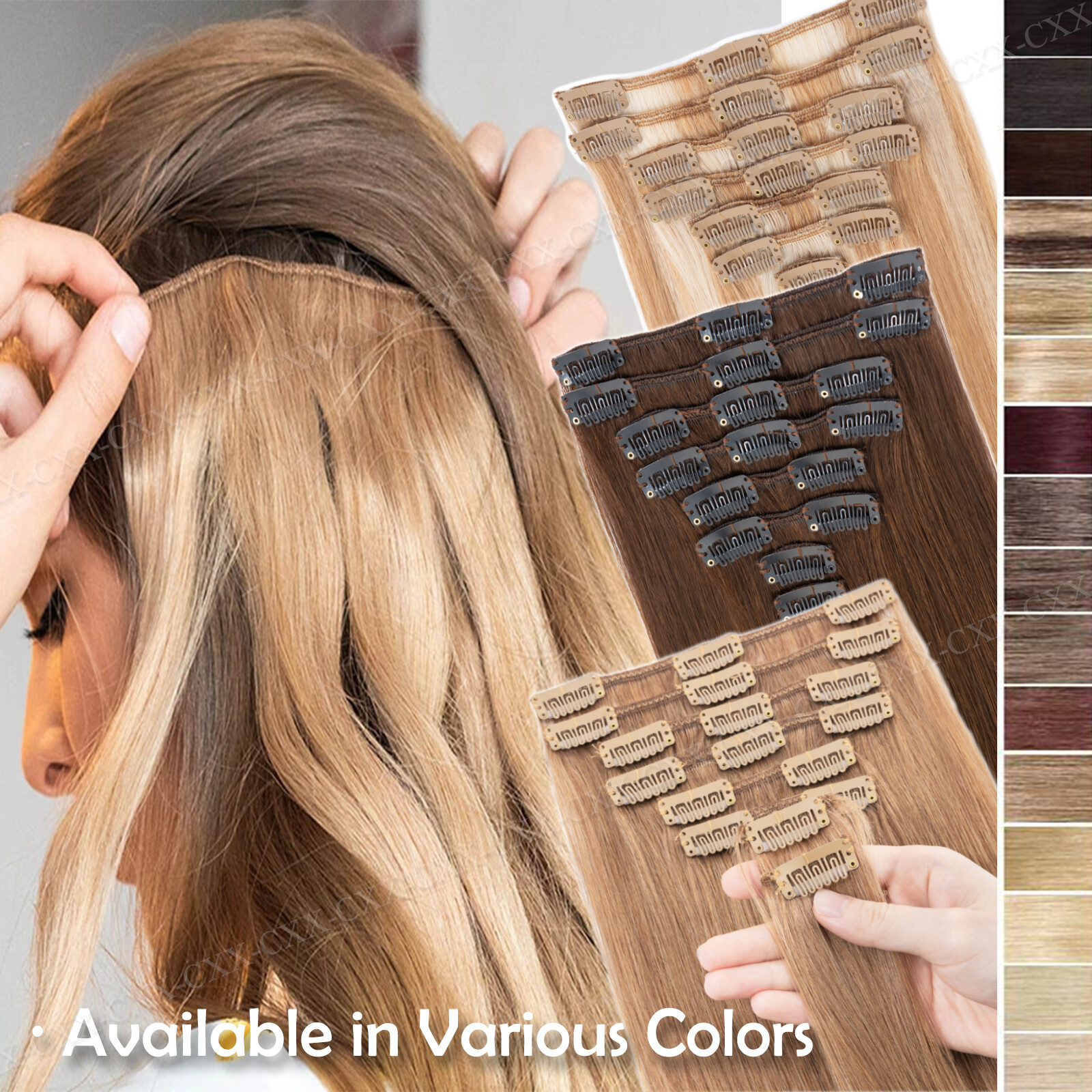 CLEARANCE 100% Human Hair Extensions Clip In Remy Hair Extensions Full Head 7Pcs