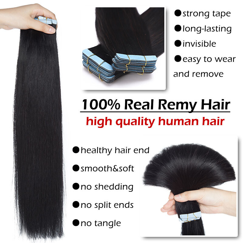Thick 20-60pcs Tape In Remy Human Hair Extensions Skin Weft FULL HEAD BALAYAGE w