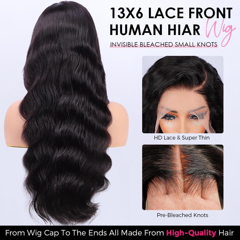 13X6 Body Wave Lace Front Wigs Human Hair Pre Plucked Pre Bleached Small Knots w