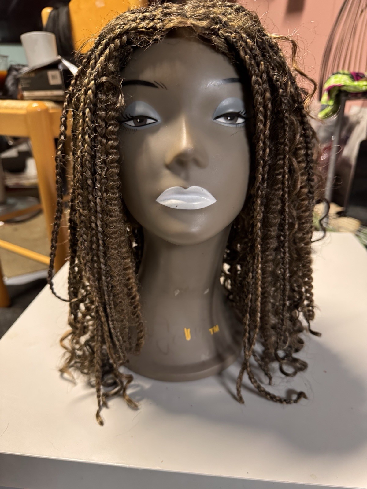 Braided Curly Wig Dark Brown/Light Brown Synthetic Free-Part Classic Cap