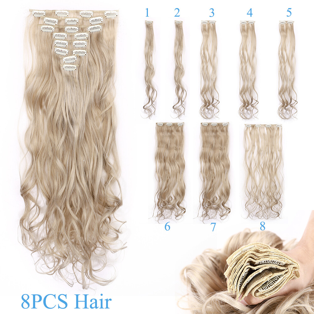 8 Pieces Hair Full Head Natural Clip in Hair Extensions Straight Curly For Woman