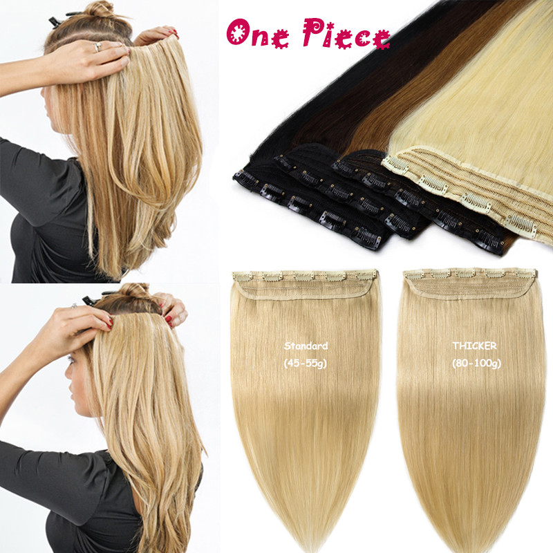 Thick One Piece Clip In 100% Remy Human Hair Extensions 3/4Full Head DIY Weft US