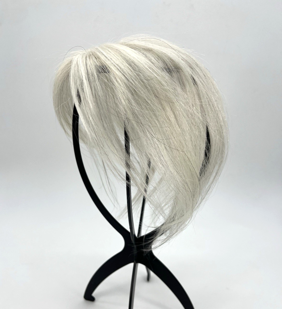 White w/ Black Strands 100% Real Human Side Bang 10in Hair Topper