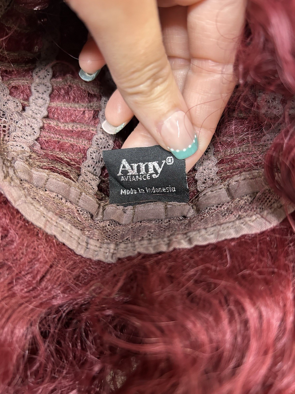 Aurry Bene KD1g Curly C-Part Wig Classic Cap Human Hair Blend Burgundy/Black