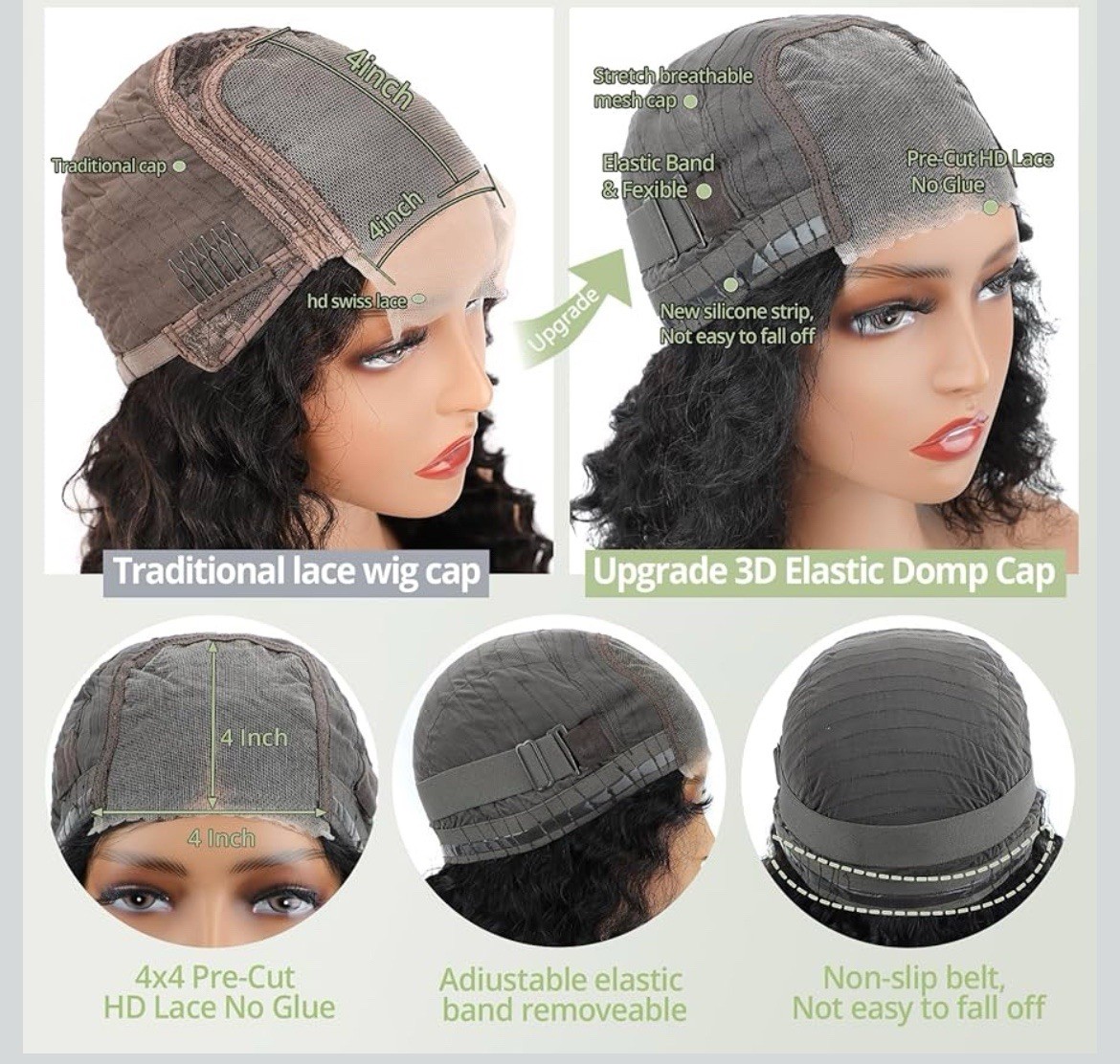 Curly Bob Human Hair Wig 10″ 4×4 Glueless Lace Closure 200% Density Pre Cut Pluc