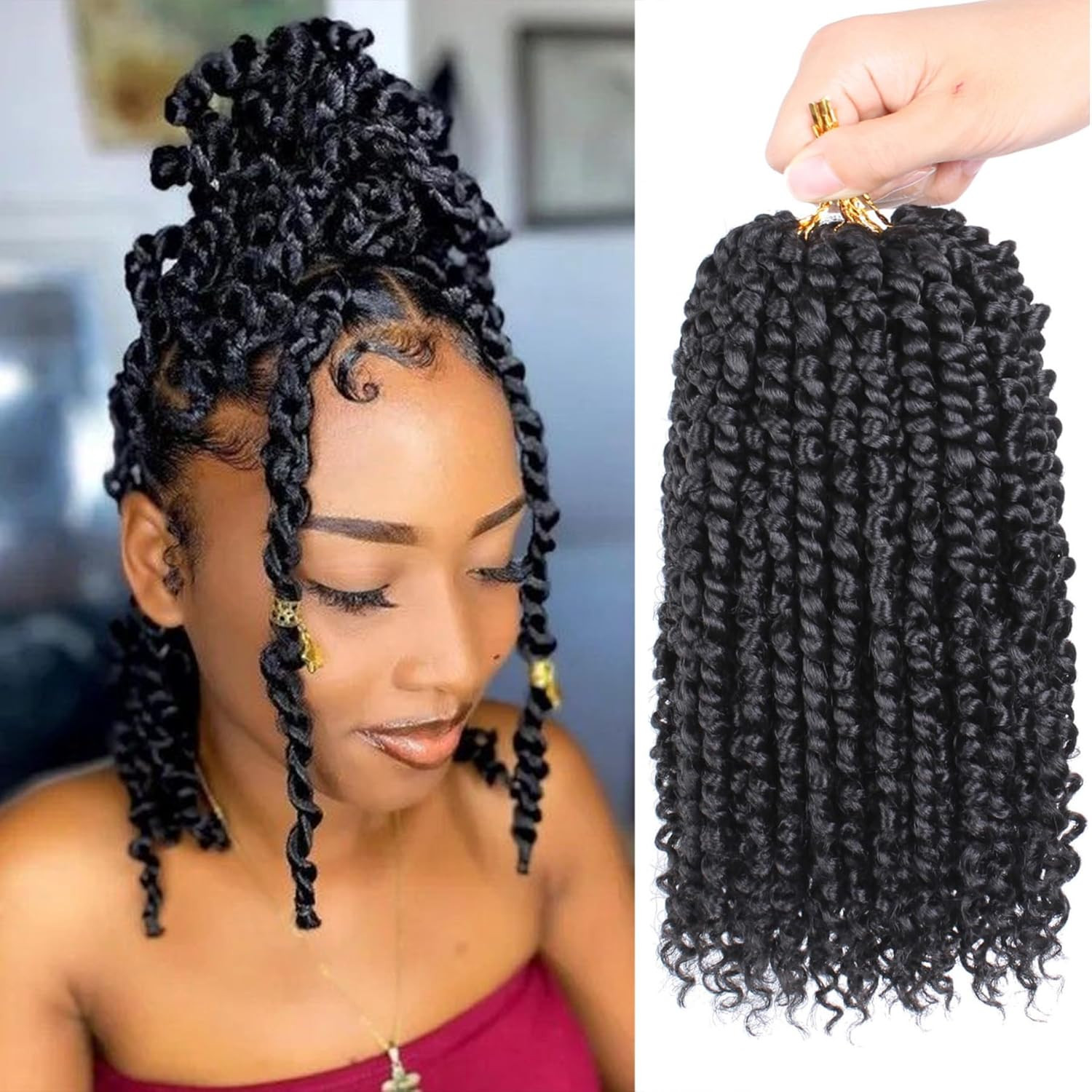 8 Packs Passion Twist Crochet Hair 10 Inch Pre Twisted Natural Black Passion Twi