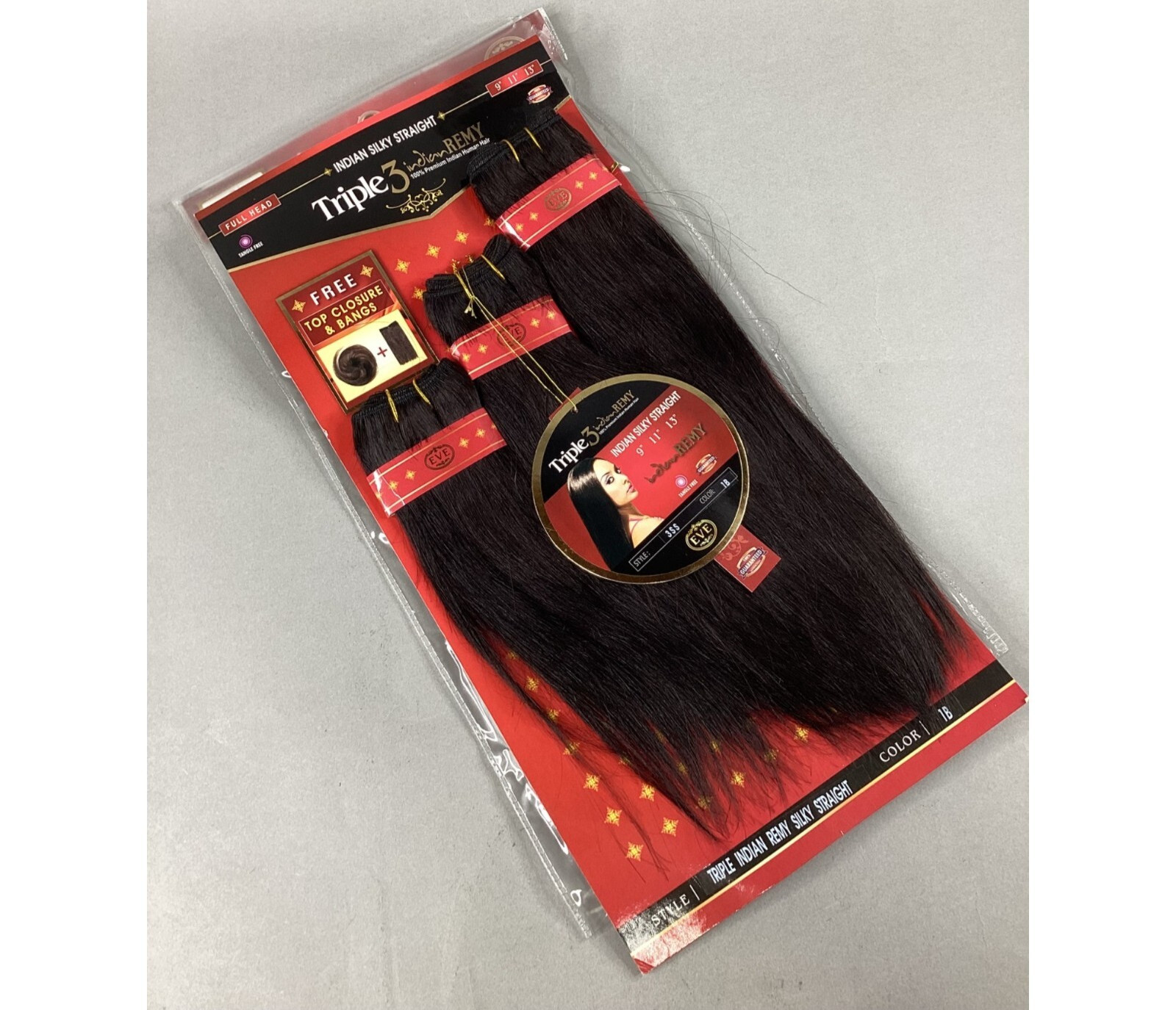 #1B Off Black Triple Yaki Indian Remy 9″ 11″ 13″ Human Hair Extensions W/ Bang